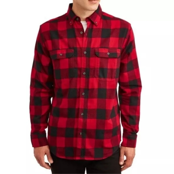 Levi's Relaxed Fit Plaid Shirt Men's Size Large Red Black Long Sleeve - Picture 1 of 13